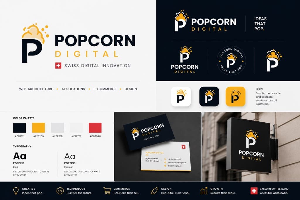 Popcorn Digital Brand Board and Swiss Identity